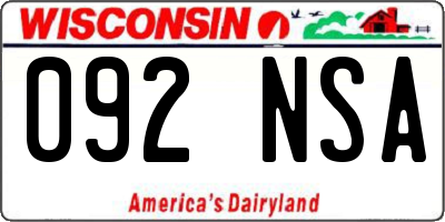WI license plate 092NSA