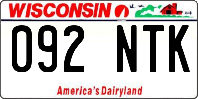 WI license plate 092NTK