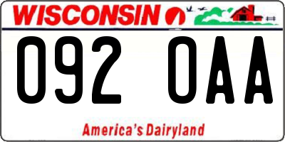 WI license plate 092OAA