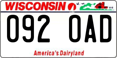 WI license plate 092OAD