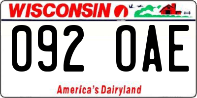 WI license plate 092OAE