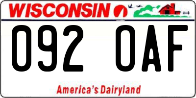 WI license plate 092OAF