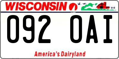 WI license plate 092OAI