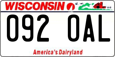 WI license plate 092OAL