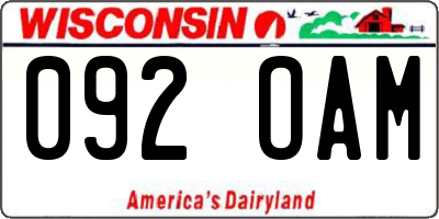 WI license plate 092OAM