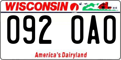 WI license plate 092OAO