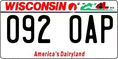 WI license plate 092OAP