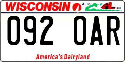WI license plate 092OAR