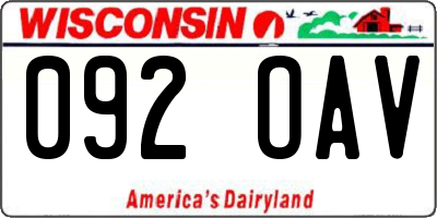 WI license plate 092OAV