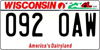 WI license plate 092OAW