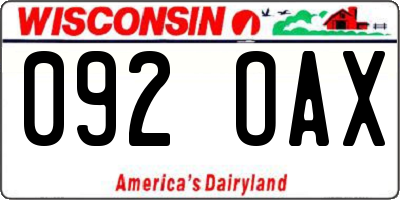 WI license plate 092OAX