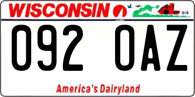 WI license plate 092OAZ