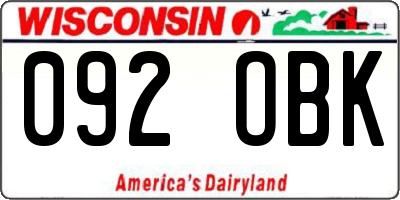 WI license plate 092OBK