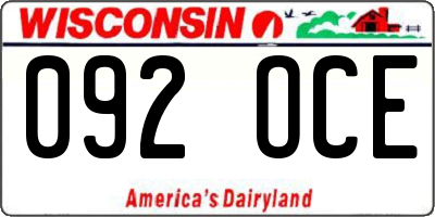WI license plate 092OCE