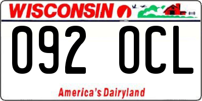 WI license plate 092OCL