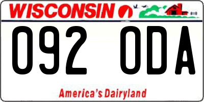 WI license plate 092ODA