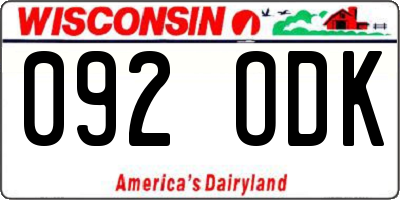 WI license plate 092ODK