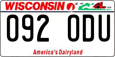 WI license plate 092ODU