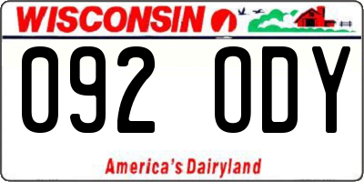 WI license plate 092ODY