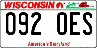 WI license plate 092OES