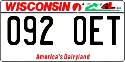 WI license plate 092OET