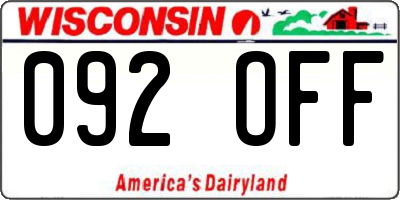 WI license plate 092OFF