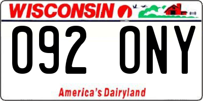 WI license plate 092ONY