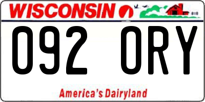 WI license plate 092ORY
