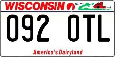 WI license plate 092OTL