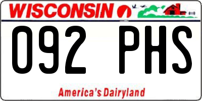 WI license plate 092PHS