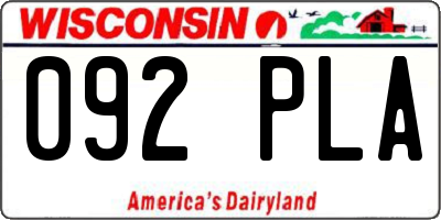 WI license plate 092PLA