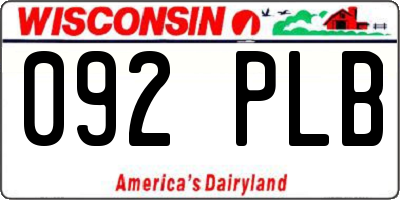 WI license plate 092PLB