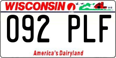 WI license plate 092PLF