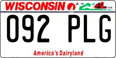WI license plate 092PLG