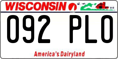 WI license plate 092PLO