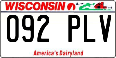 WI license plate 092PLV