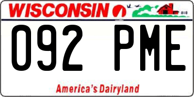 WI license plate 092PME