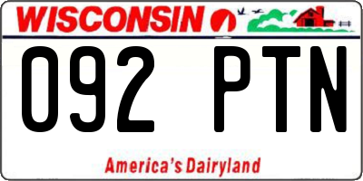 WI license plate 092PTN