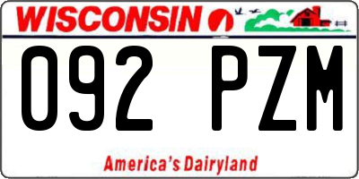 WI license plate 092PZM