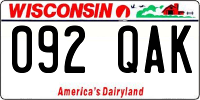 WI license plate 092QAK