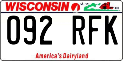 WI license plate 092RFK