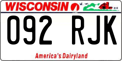 WI license plate 092RJK