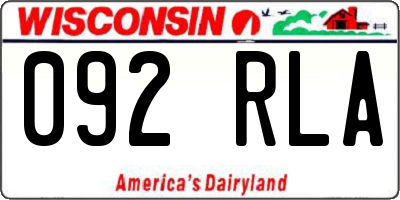 WI license plate 092RLA