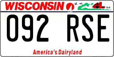 WI license plate 092RSE