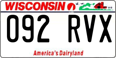 WI license plate 092RVX