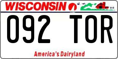 WI license plate 092TOR