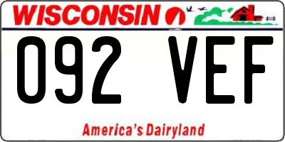 WI license plate 092VEF