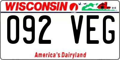 WI license plate 092VEG