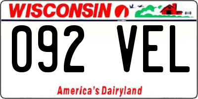 WI license plate 092VEL