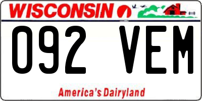 WI license plate 092VEM